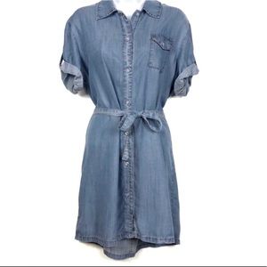 Blue Chambray Short Sleeve Button Down Dress